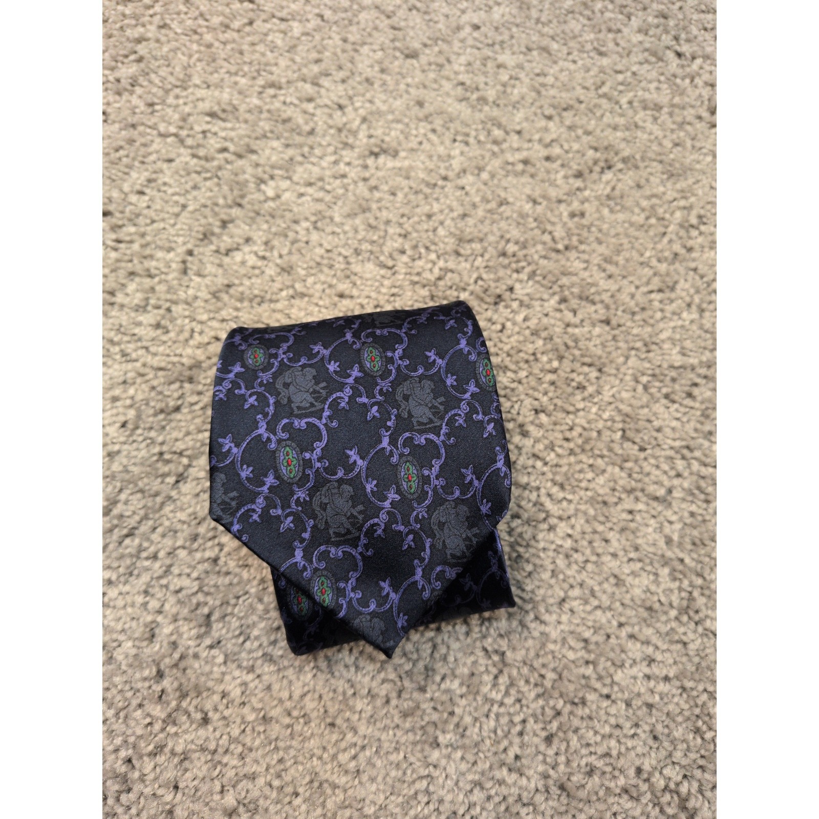 Sinsabang Mens Navy Blue Purple Ornate Scroll Medallion 100 Pure Silk Necktie